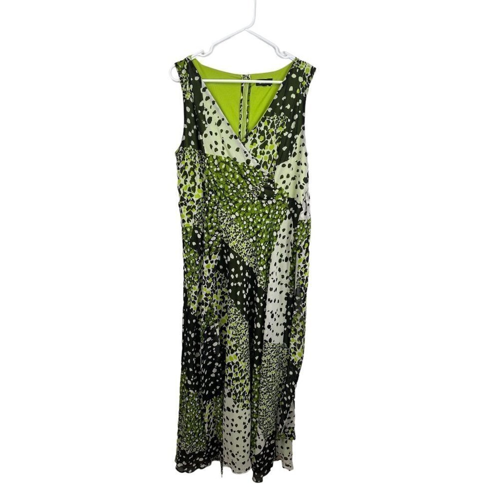 DKNY dotted color block chartreuse green‎ maxi dress